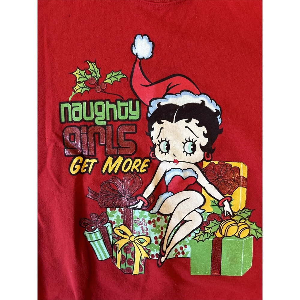 Y2K Betty Boop Vintage Size XL Red Crewneck Sweatshirt Christmas Naughty Girls - Picture 2 of 13